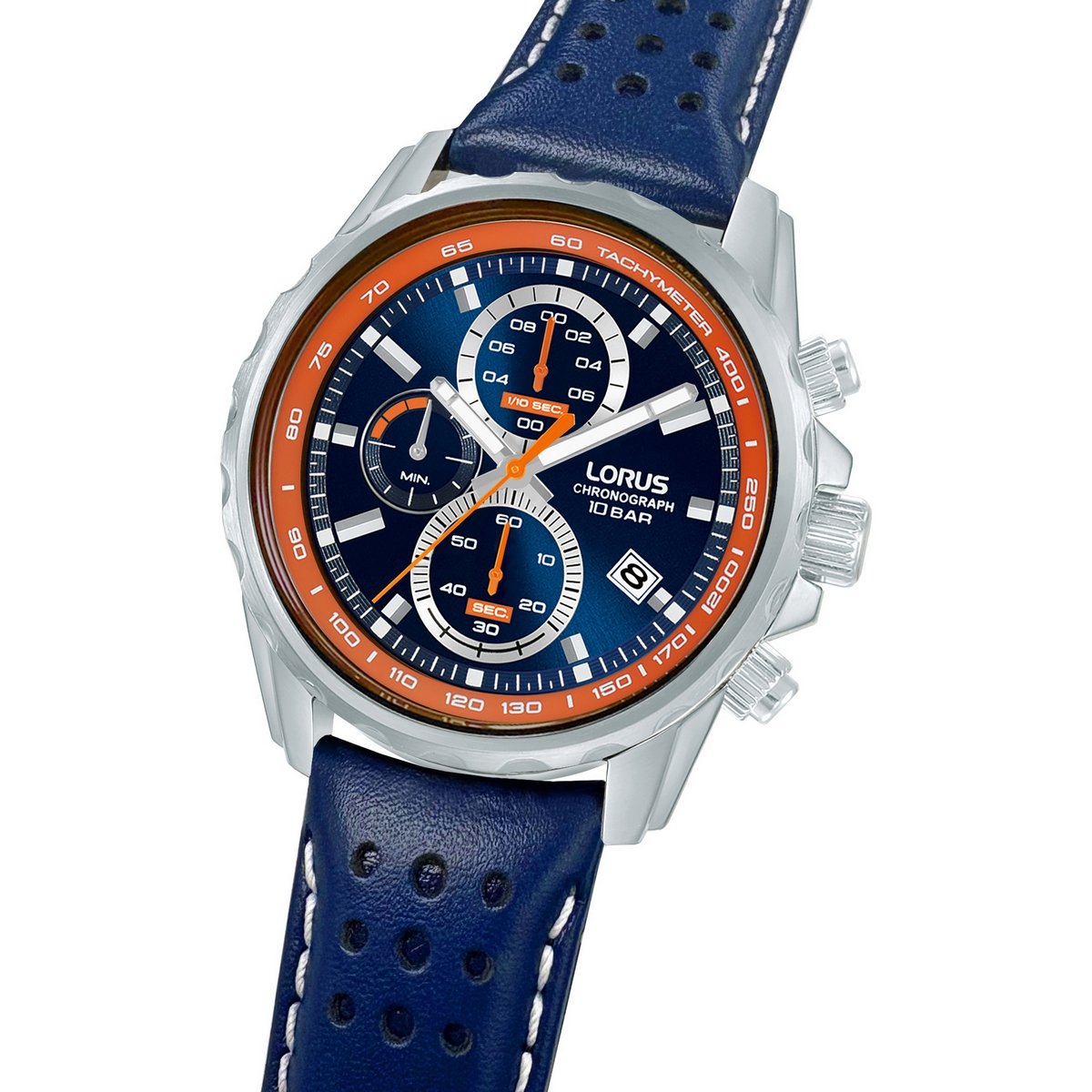 LORUS QZ CHRONOGRAPH GENTS STAINLESS STEEL BLUE DIAL STRAP WATCH RM379JX9