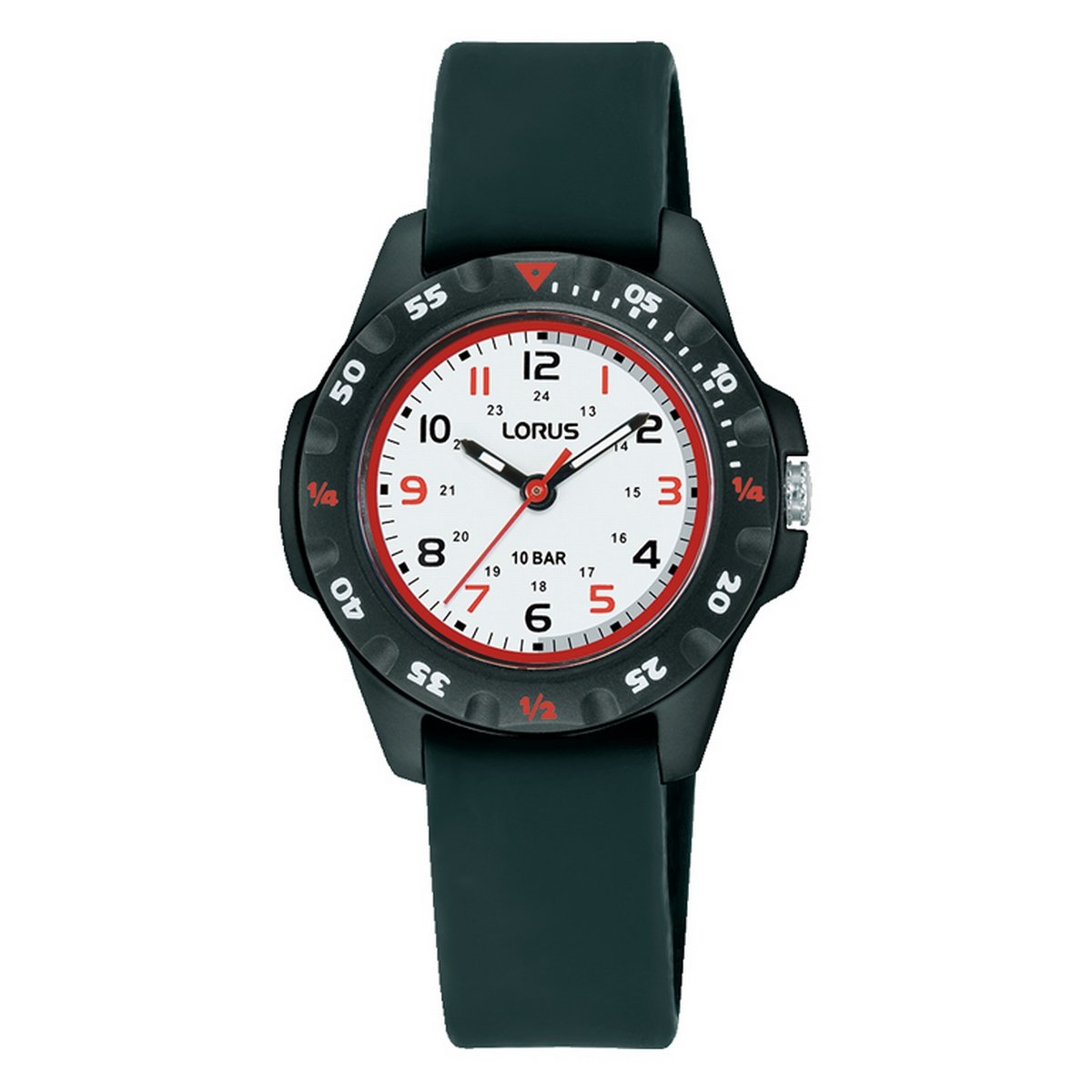 LORUS QUARTZ KIDS WHITE DIAL BLACK SILICONE STRAP RRX59JX9