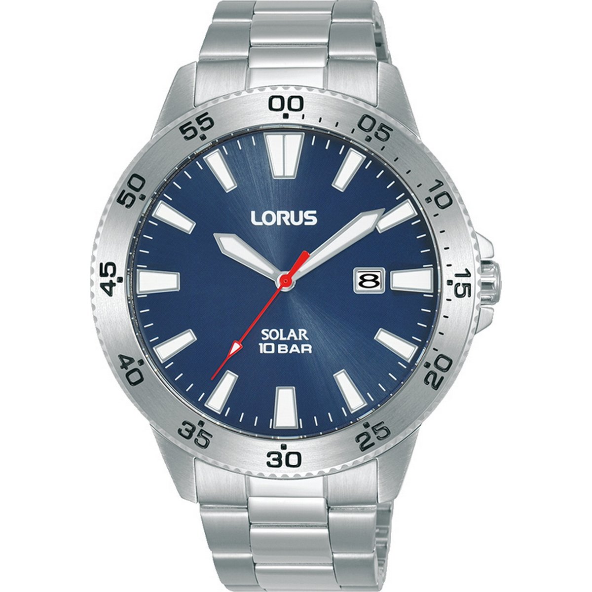 LORUS SOLAR GENTS BLUE STAINLESS STEEL BRACELET WATCH RX341AX9