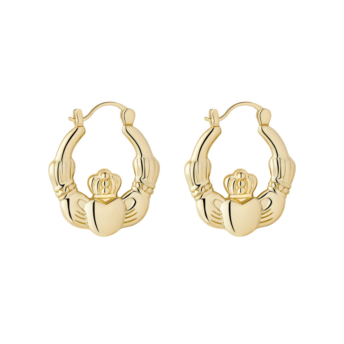 Gold Plated Medium Claddagh Creole Hoop Earrings S34415G