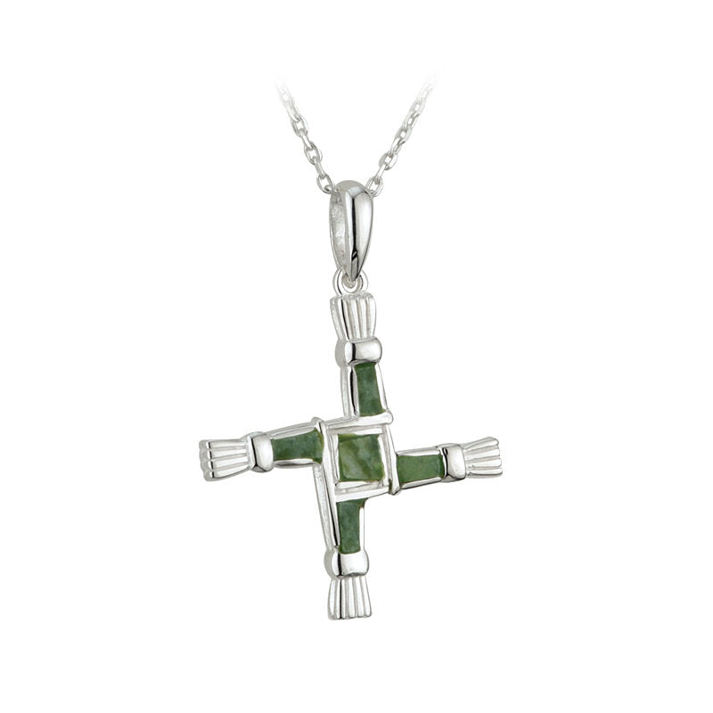 STERLING SILVER CONNEMARA MARBLE ST BRIGIDS CROSS NECKLACE S44703