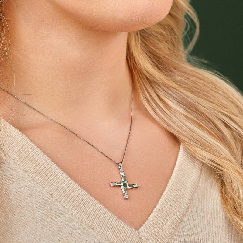 STERLING SILVER CONNEMARA MARBLE ST BRIGIDS CROSS NECKLACE S44703