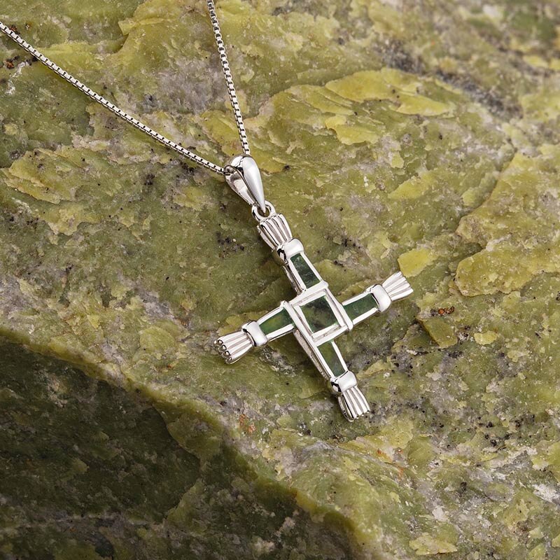 STERLING SILVER CONNEMARA MARBLE ST BRIGIDS CROSS NECKLACE S44703