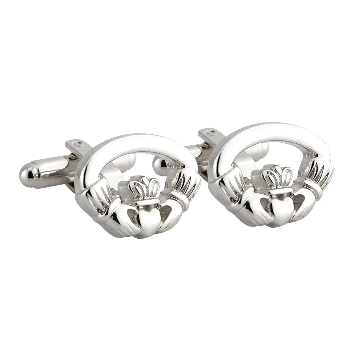 Rhodium Plated Oval Claddagh Cufflinks S6451