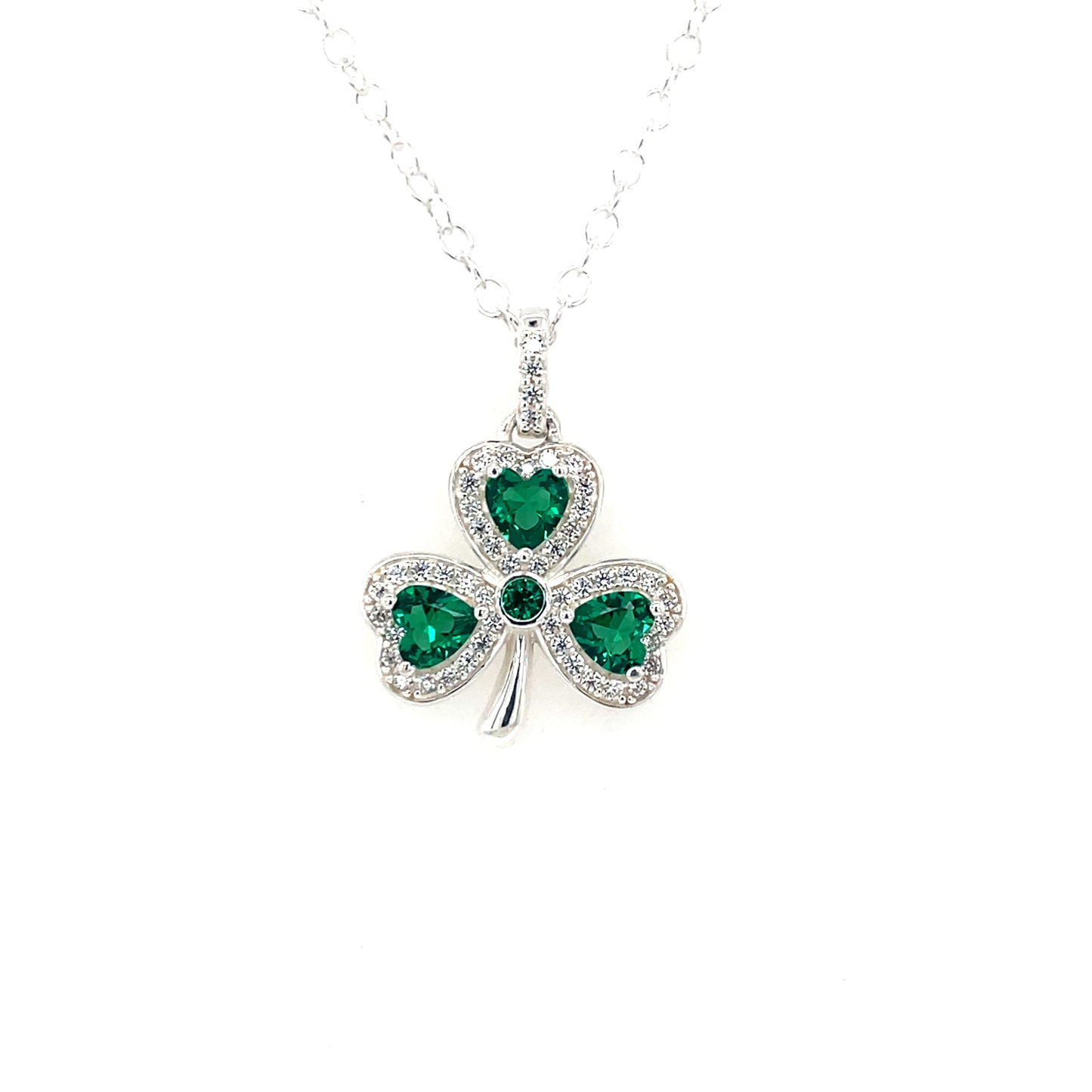 Sterling Silver Green CZ Shamrock Pendant SCP275