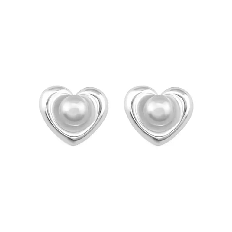 Silver Freshwater Cultured Pearl Heart Stud Earring SE2005