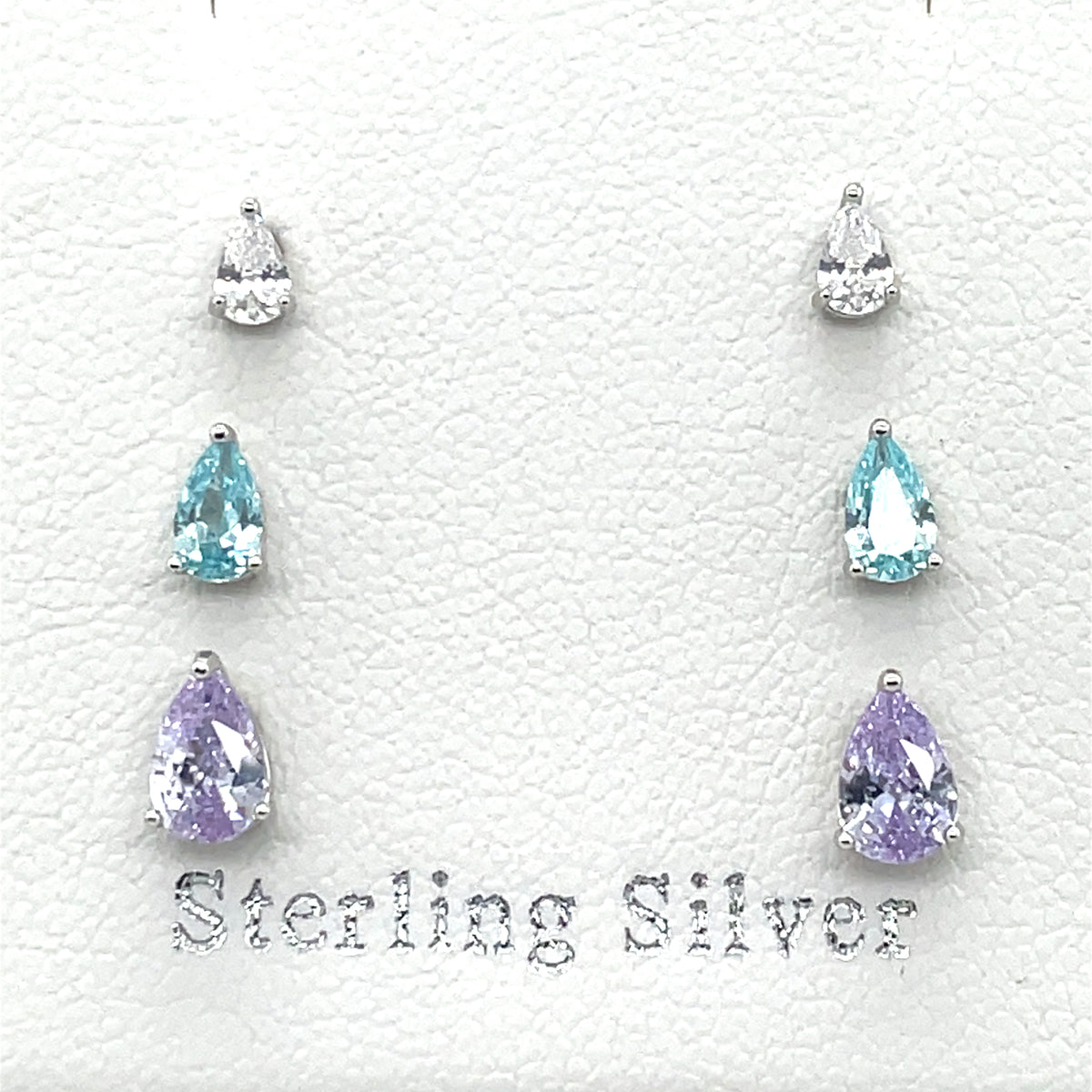 Sterling Silver CZ Teardrop Earring Set of 3 SE3616