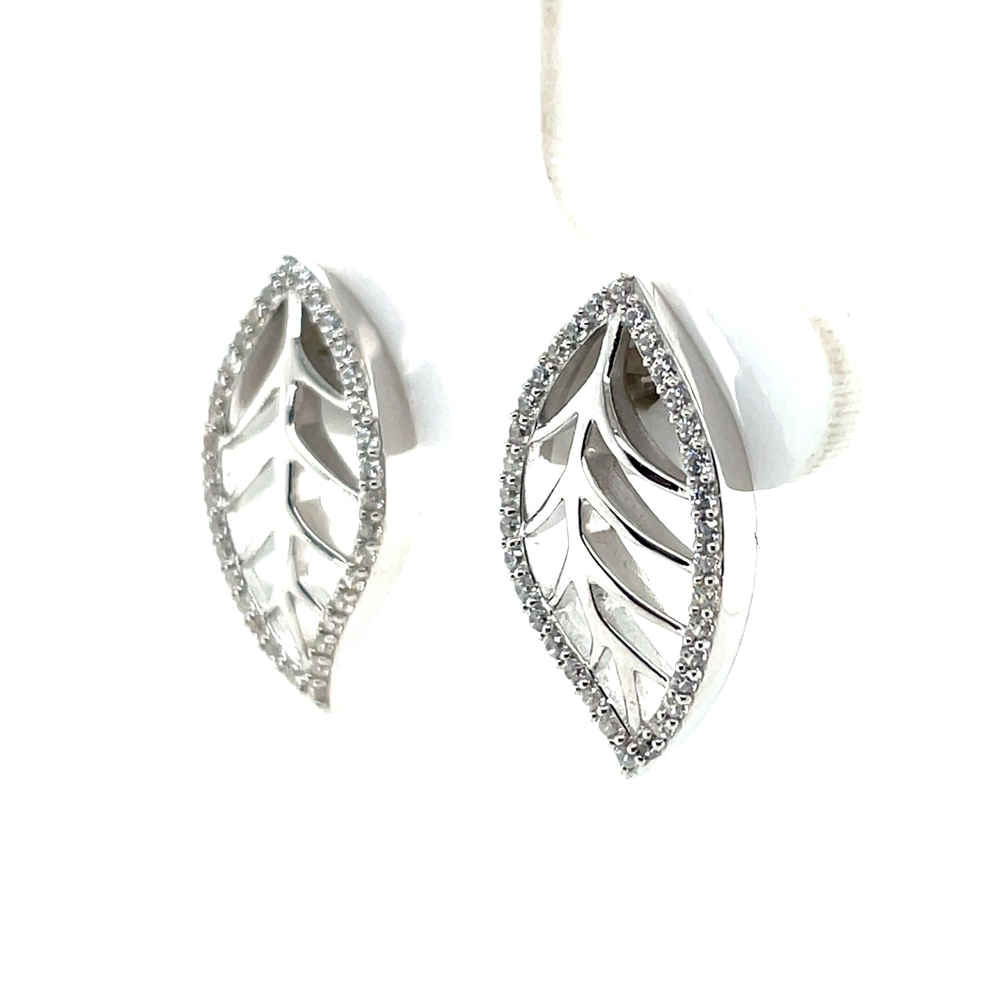 Sterling Silver CZ Leaf Stud Earrings SE450