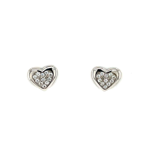 Silver CZ Heart Stud Earrings SE625