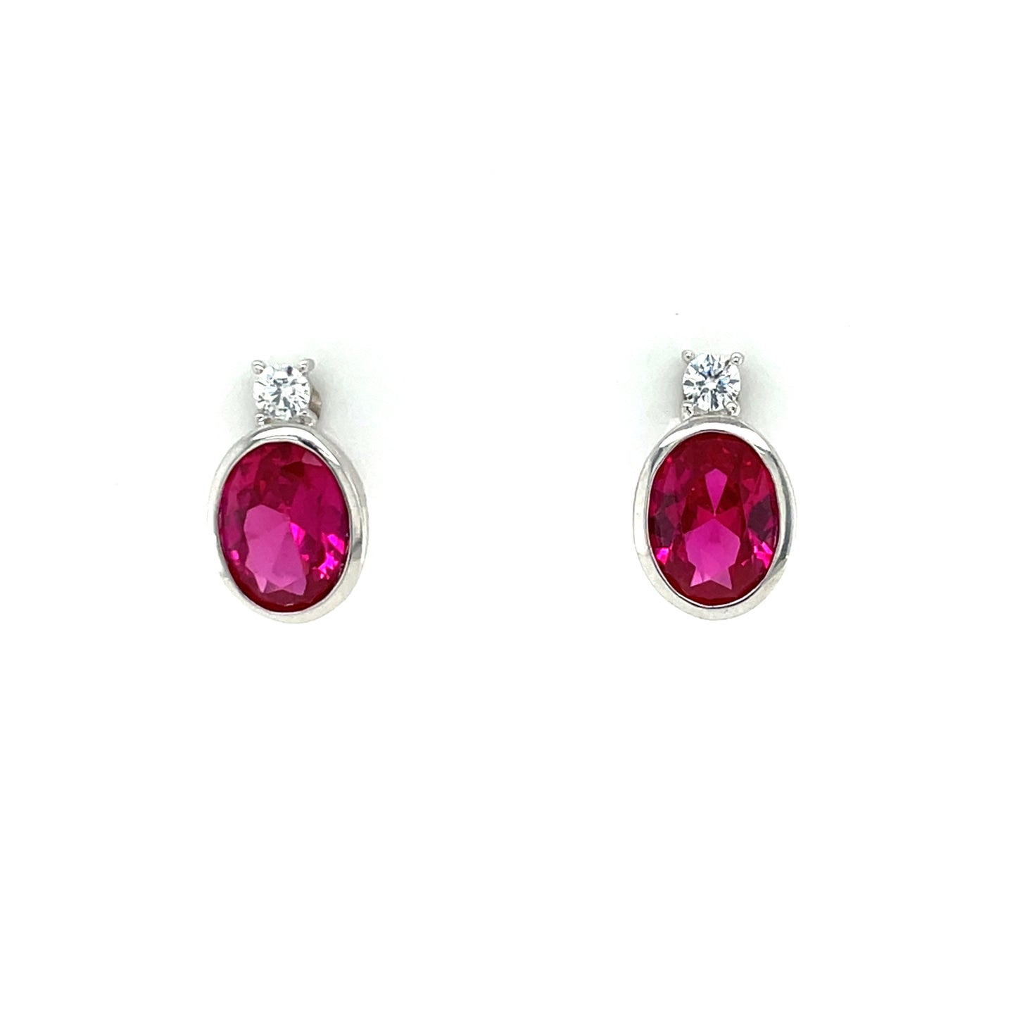 Sterling Silver Ruby CZ Rubover Stud Earrings SE761/R
