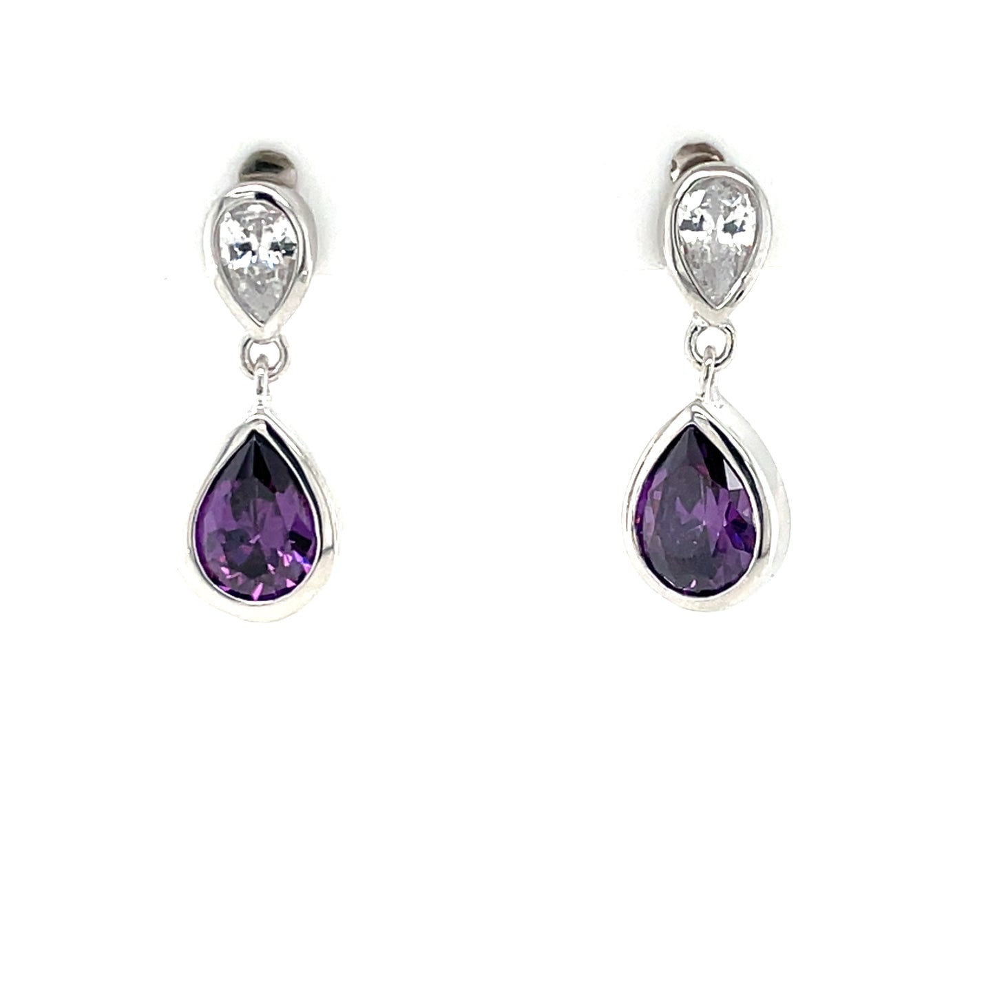Sterling Silver Amethyst CZ Drop Earrings SE779