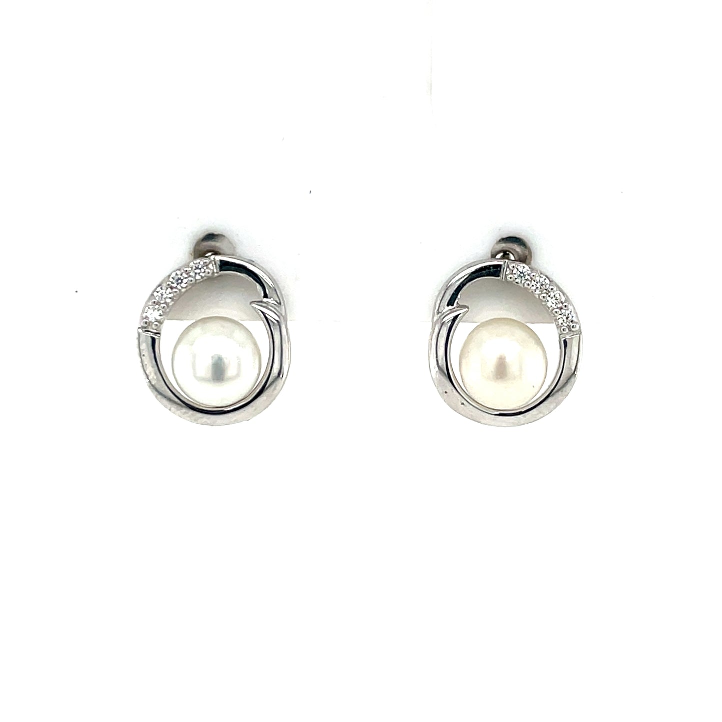 Sterling Silver CZ Freshwater Pearl Stud Earrings SE789