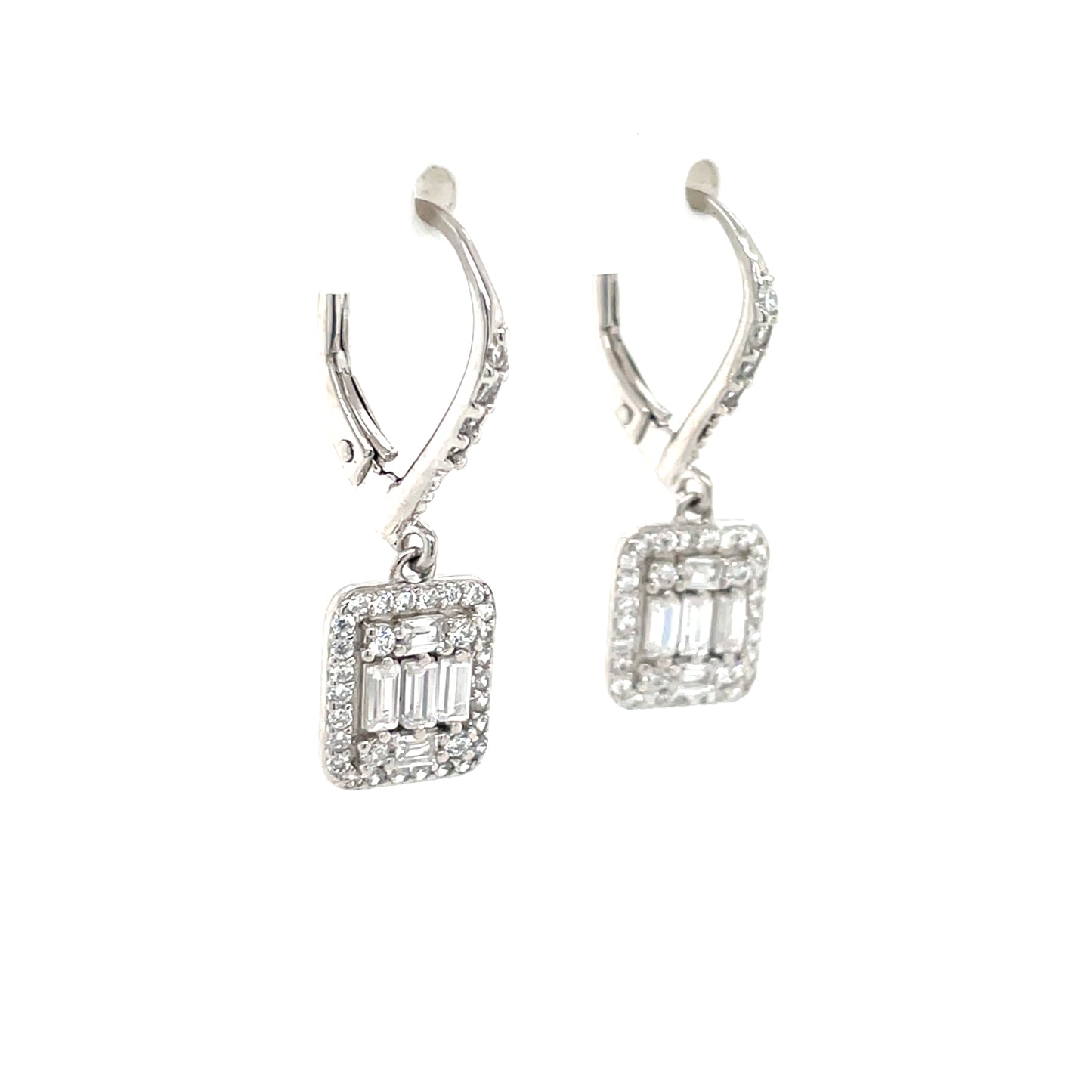 Sterling Silver Rectangular CZ Drop Earrings SER324
