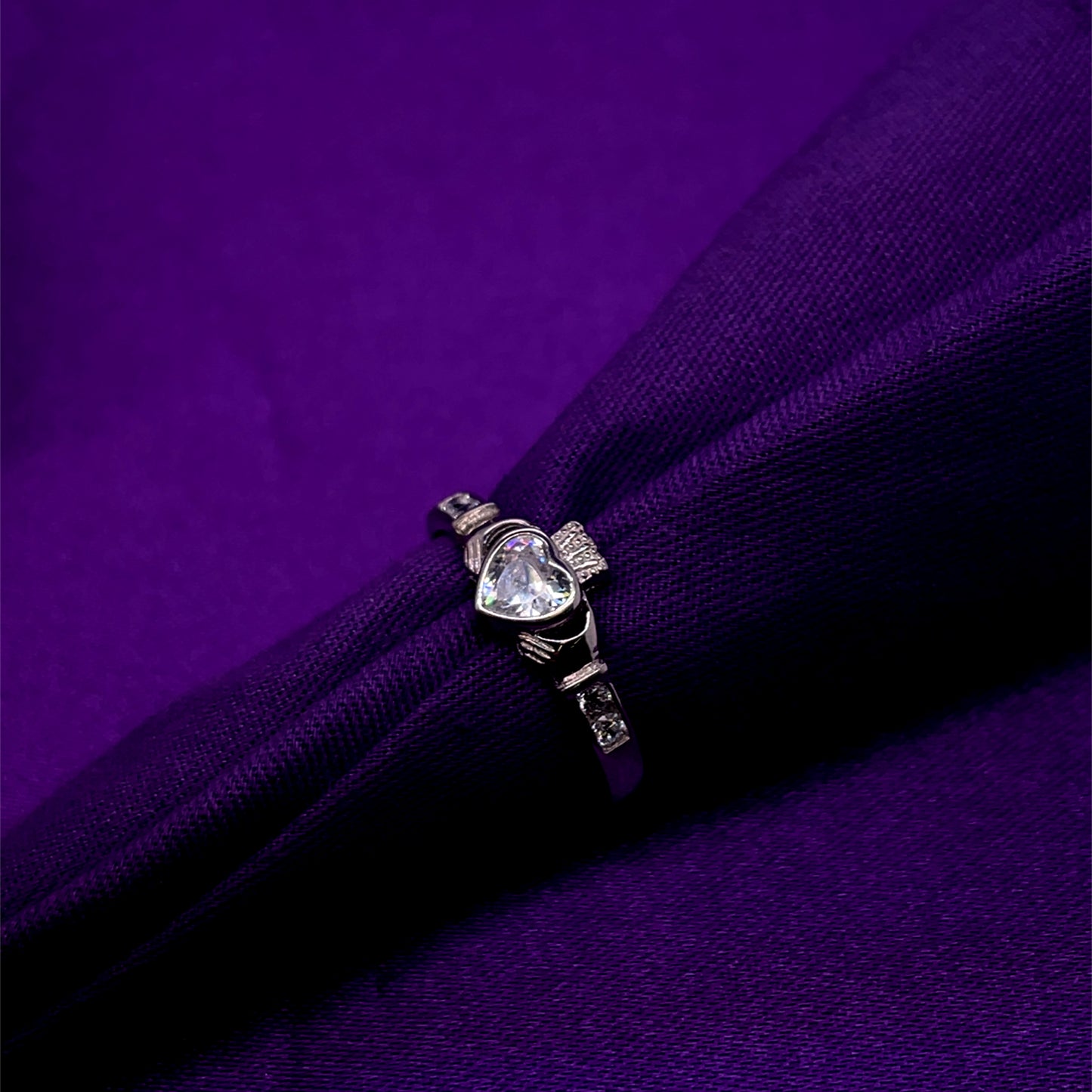 Sterling Silver Birthstone Claddagh Ring April