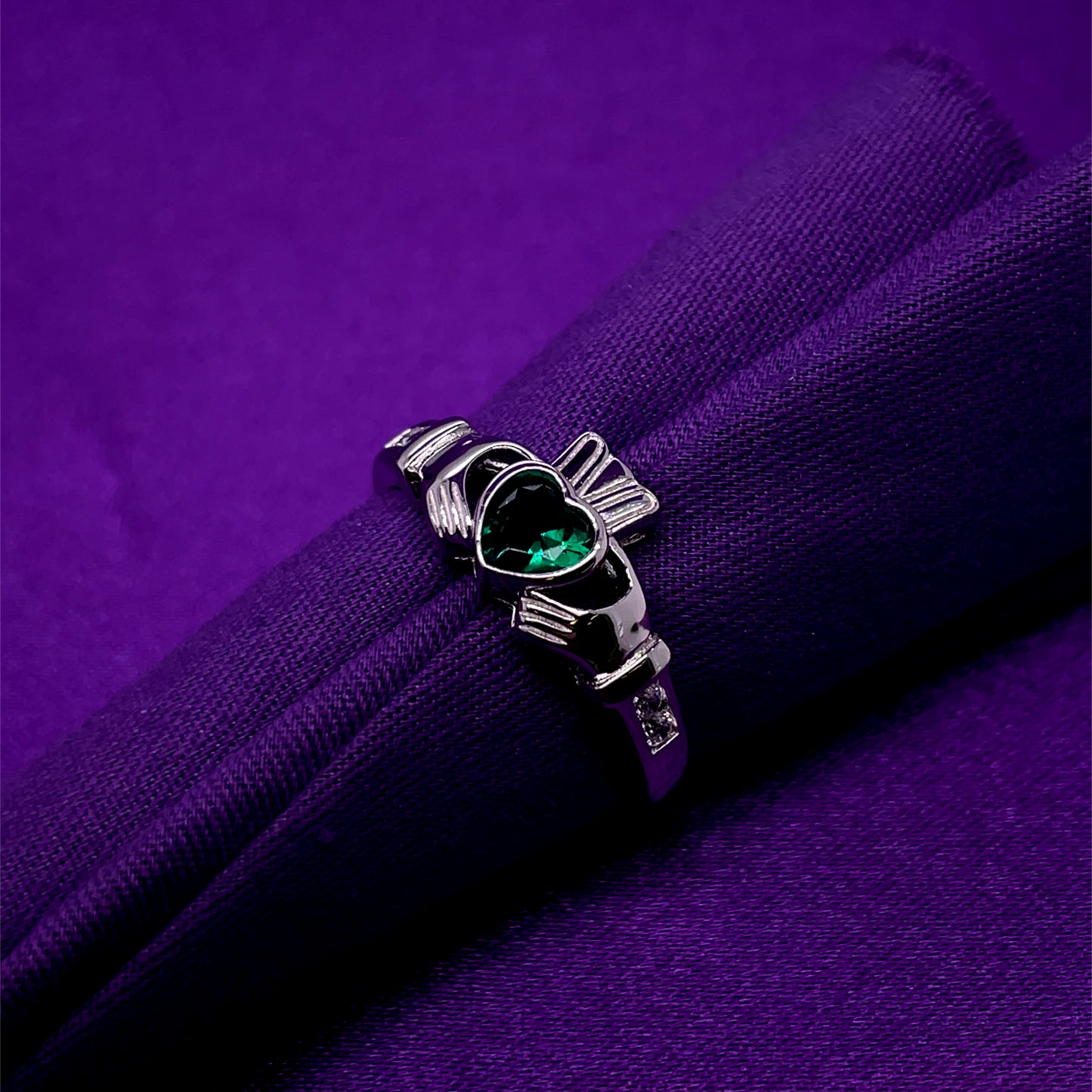 Sterling Silver Birthstone Claddagh Ring May