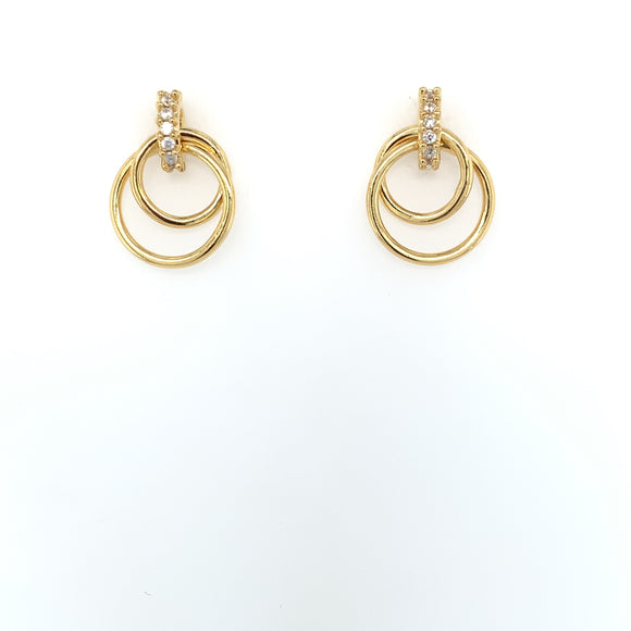 Sterling Silver 18ct Gold CZ Double Circle Drop Earrings