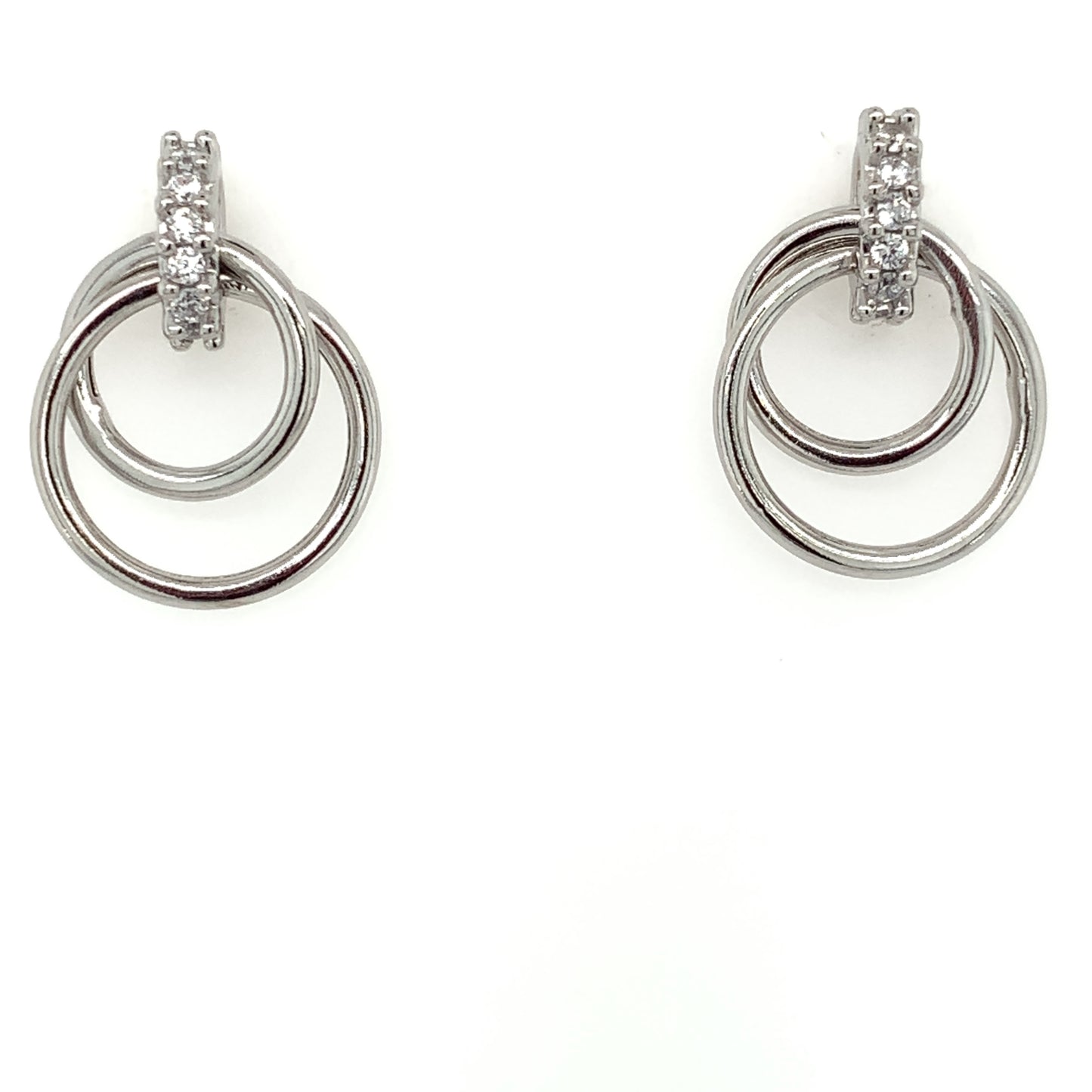 Sterling Silver CZ Double Circle Drop Earrings SLG1695S