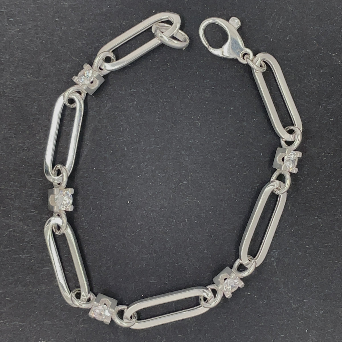 Sterling Silver CZ Long Link Bracelet SLG907B