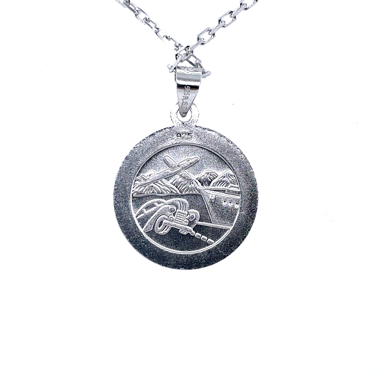 Silver 18mm St. Christopher Medal with Travel Symbols SM227