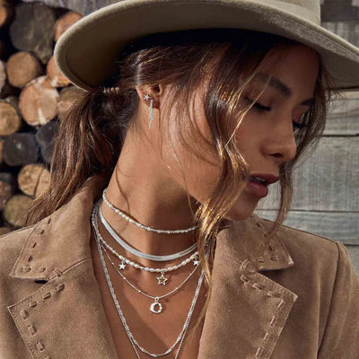 ChloBo Sterling Silver Bobble Chain Moon & Stars Necklace