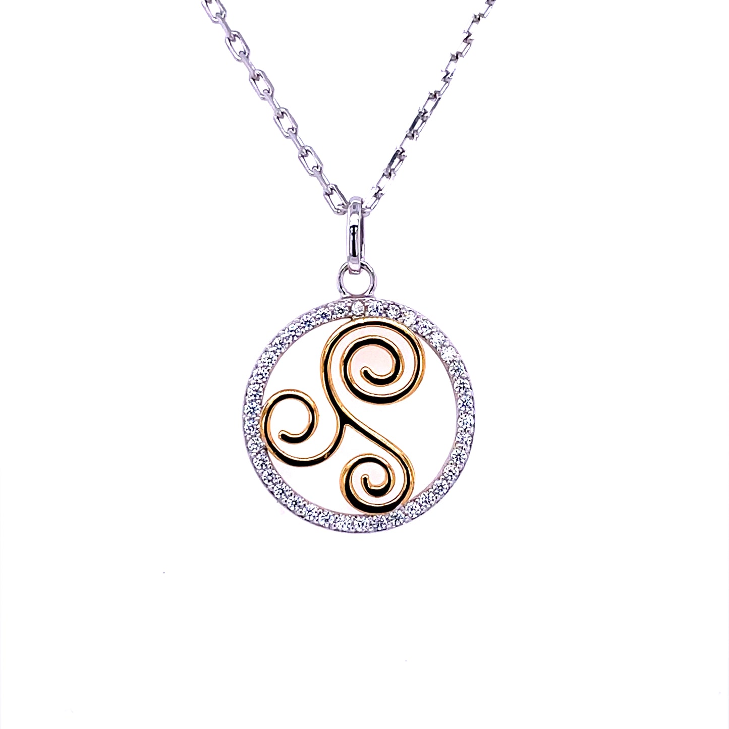 Sterling Silver Gold-plated CZ Celtic Scrollwork Pendant SP5006