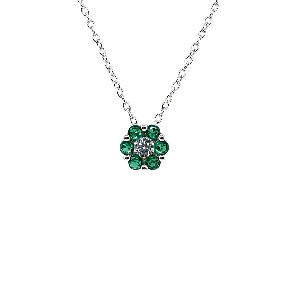 Sterling Silver Green CZ Flower Slider Necklace SSE679G