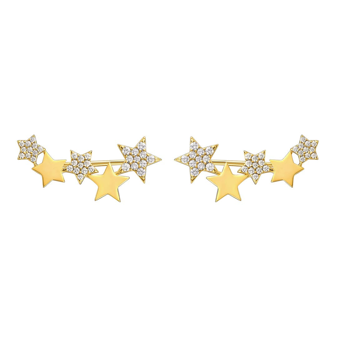SILVER GOLD PLATED CZ SHINY STARS EARRINGS ST2289