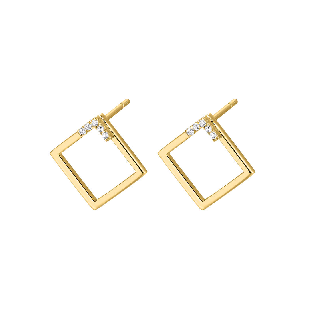 Silver Gold-plated CZ Swinging Square Stud Earrings ST2430