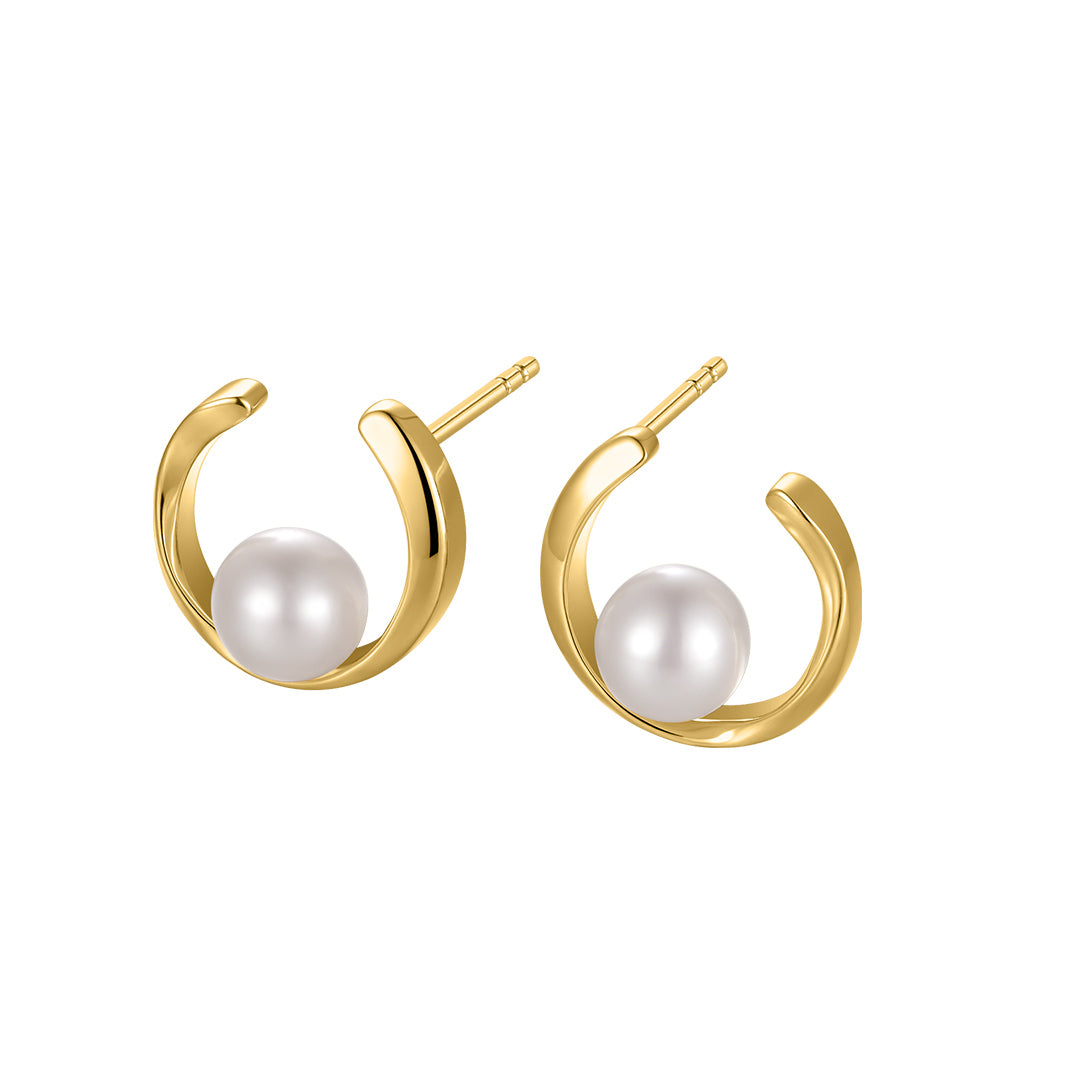 Silver Gold-plated Pearl Circle Stud Earrings ST2462