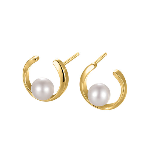 Silver Gold-plated Pearl Circle Stud Earrings ST2462