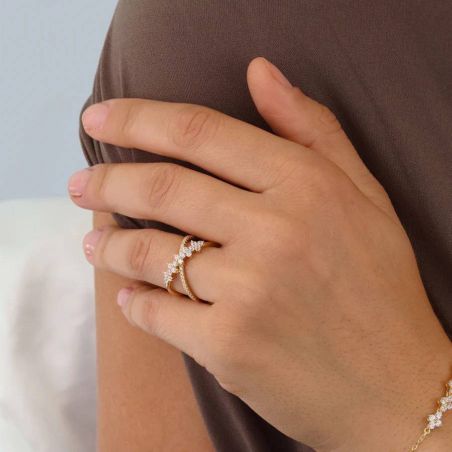 Silver Gold-plated Sparkly Couture Ring Veliora ST2476