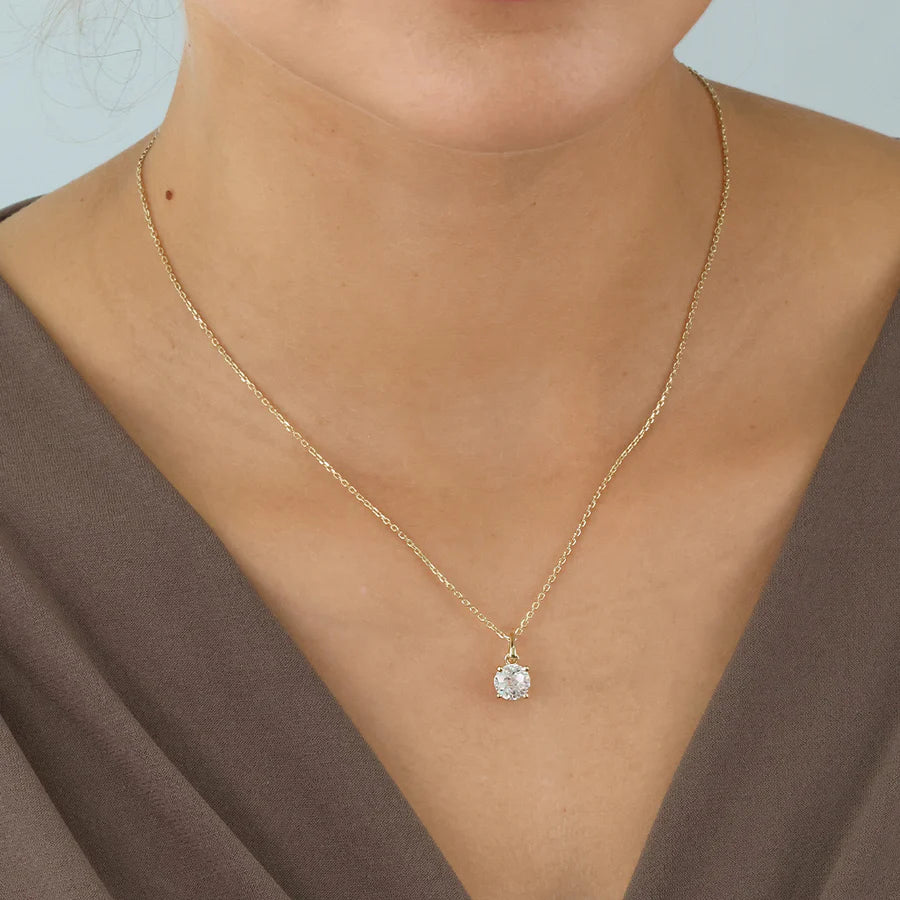 Silver Gold-plated CZ Classic Solitaire Pendant ST2545