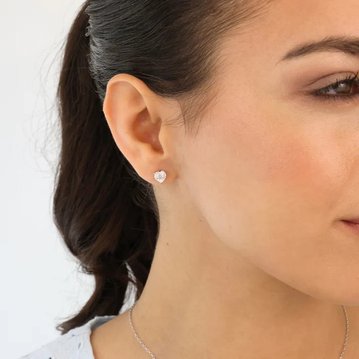 Silver Classic Solitaire CZ Heart Stud Earrings ST2560