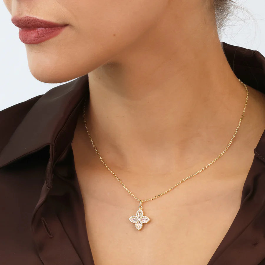 Silver Gold-plated CZ Pretty Petals Necklace Lyrienne ST2567