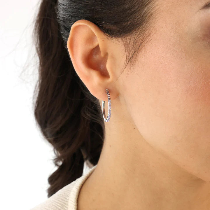 Silver Colour Love Purple Hoop Earrings ST2648