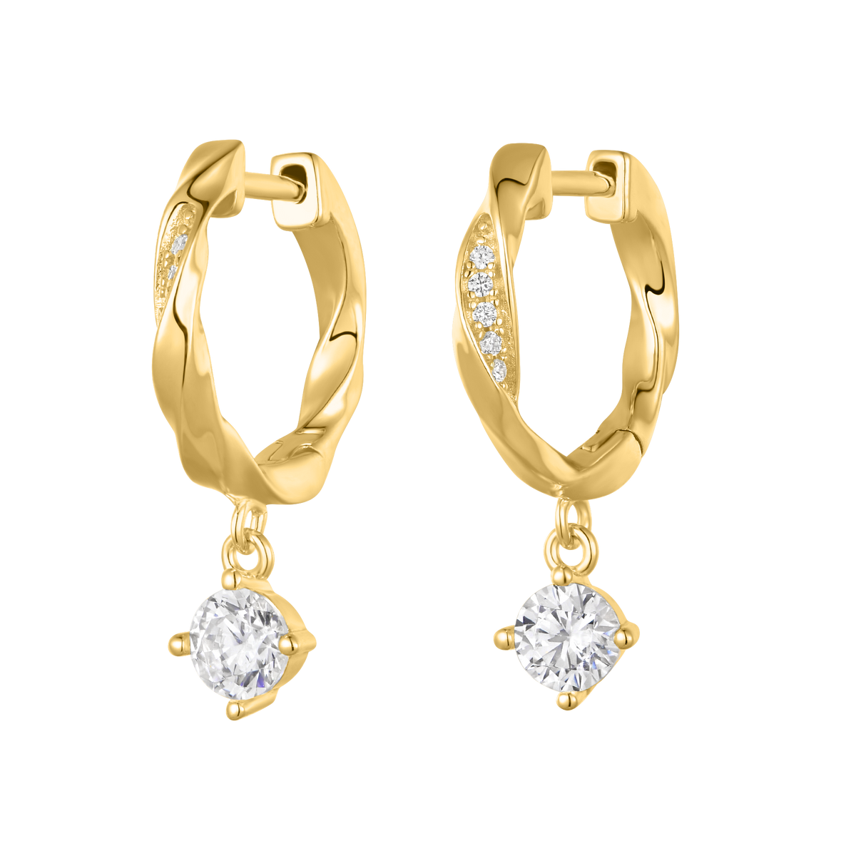 Silver Gold-plated CZ twisted Circle Huggie Earrings ST2689