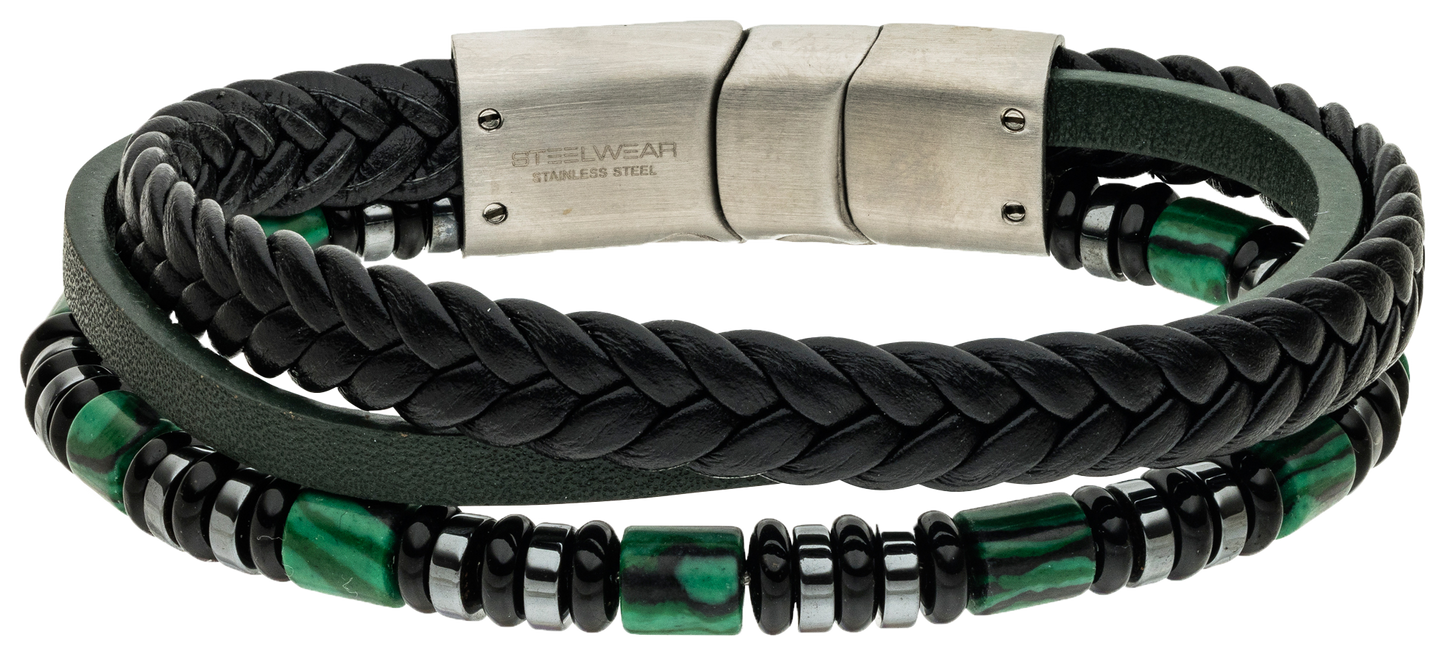 Steelwear Men's Leather Bracelet Black Green SW-1001