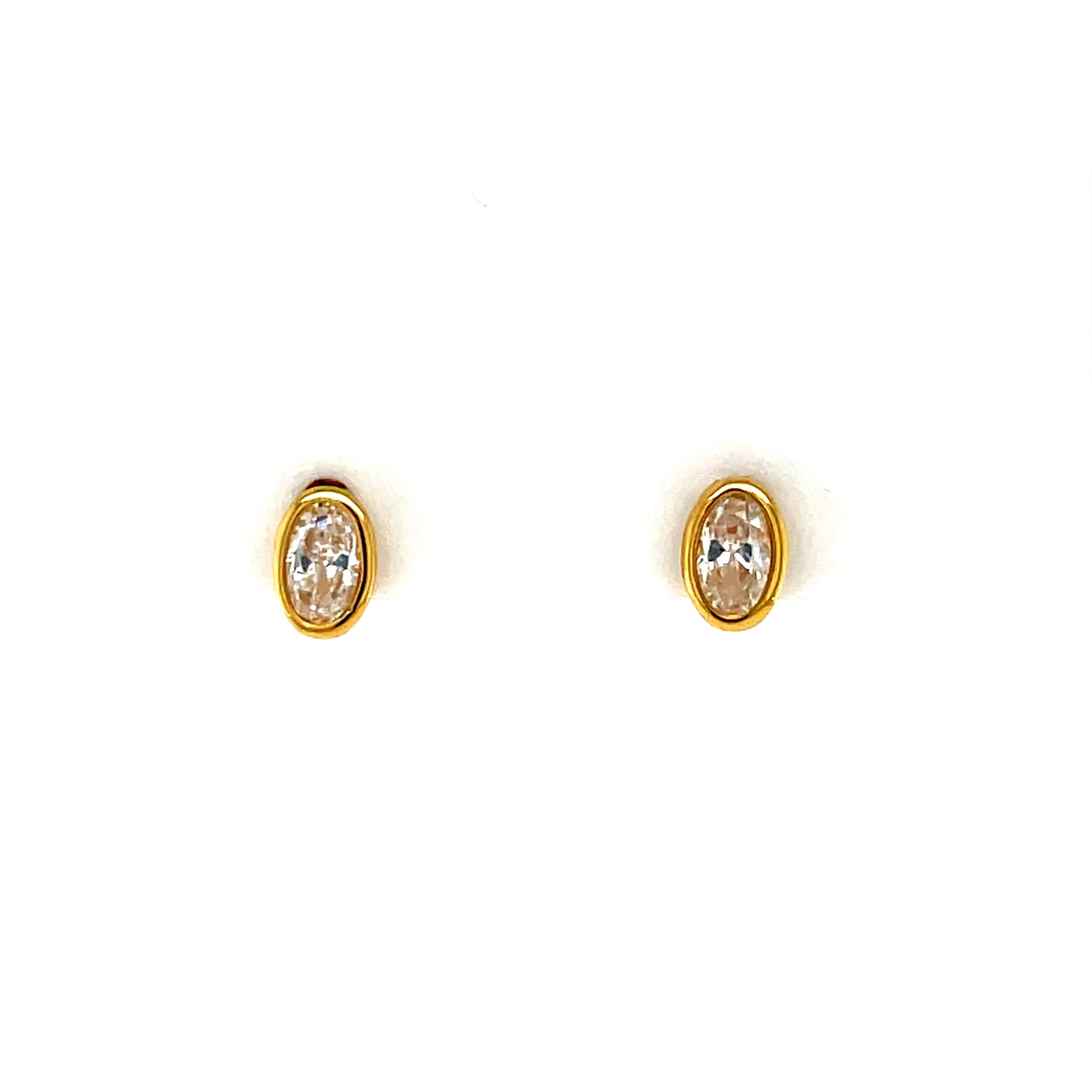 Gold-plated Silver CZ Oval Rubover Stud Earrings SE733