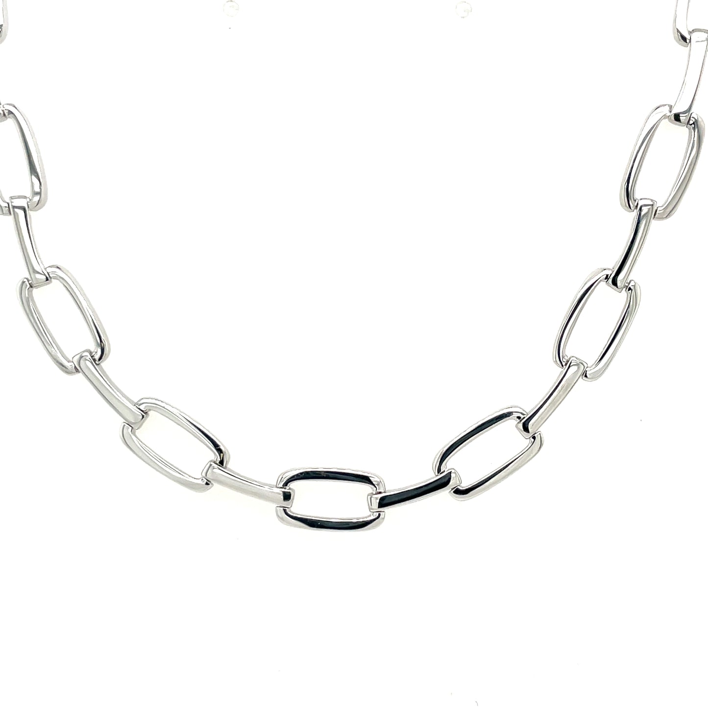 Sterling Silver Italian Oblong CZ Link Necklace TOK270N