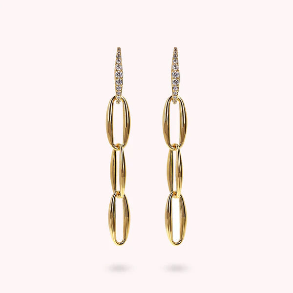 Bronzeallure Golden Marquise Link Drop Earrings and Cubic Zirconia Pavé Element WSBZ02387Y.WR