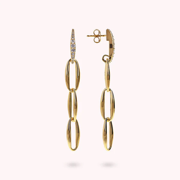 Bronzeallure Golden Marquise Link Drop Earrings and Cubic Zirconia Pavé Element WSBZ02387Y.WR