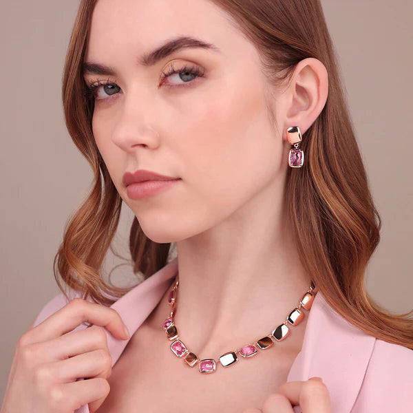 Bronzeallure Choker Necklace with Shiny Nuggets and Baguette Gem Prism WSBZ02457.KU