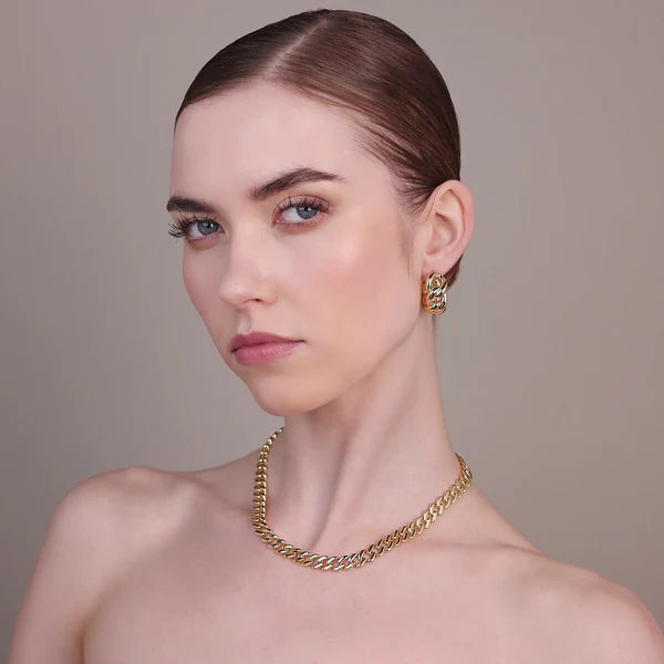 Bronzeallure Golden Chain Hoop Earrings Glossy Grumetta WSBZ02475Y.YG