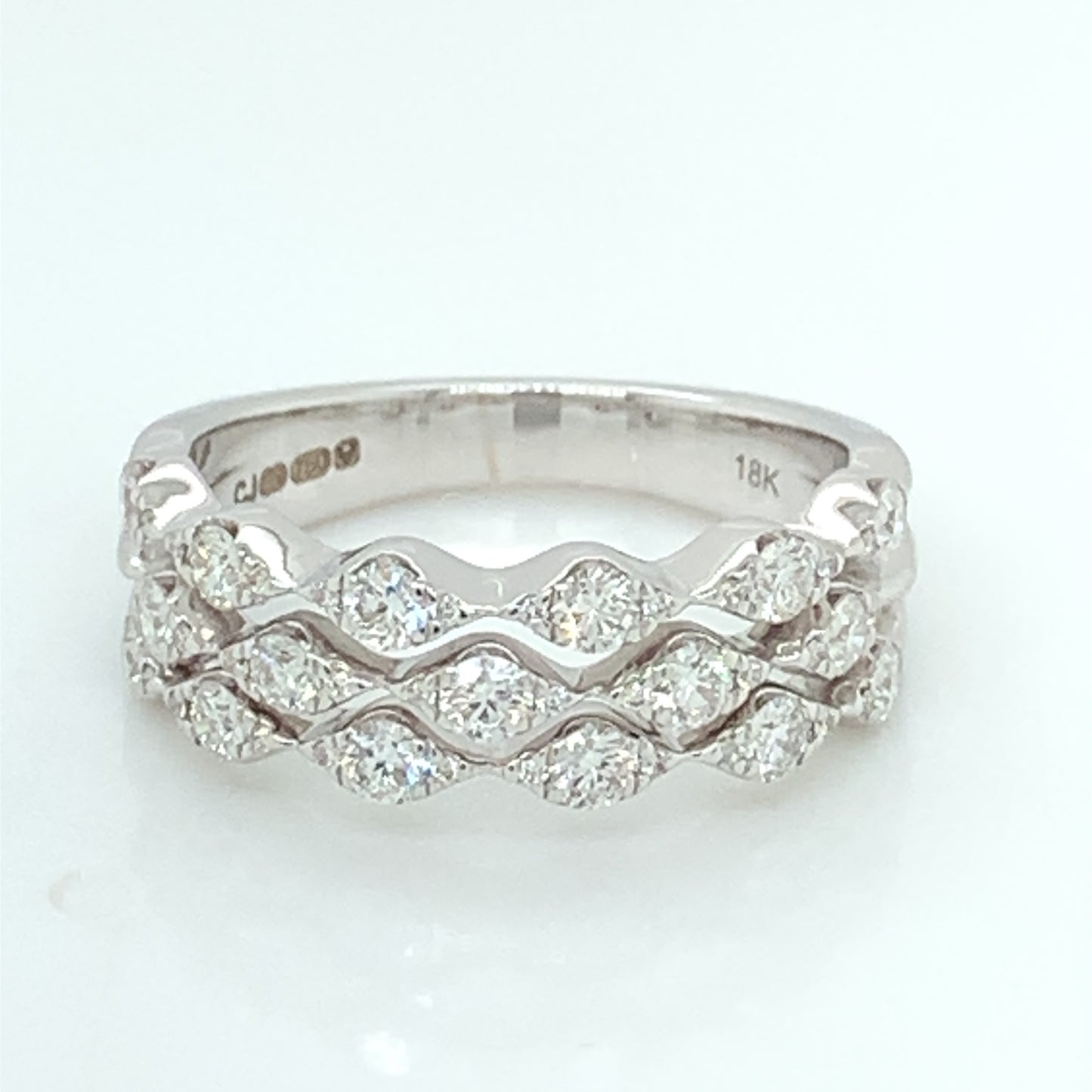 18ct White Gold Diamond Triple Row 0.75ct Vintage-set Ring