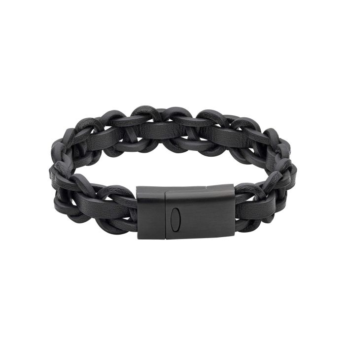 Fred Bennett Black Braided Leather Bracelet with Black Clasp B5508