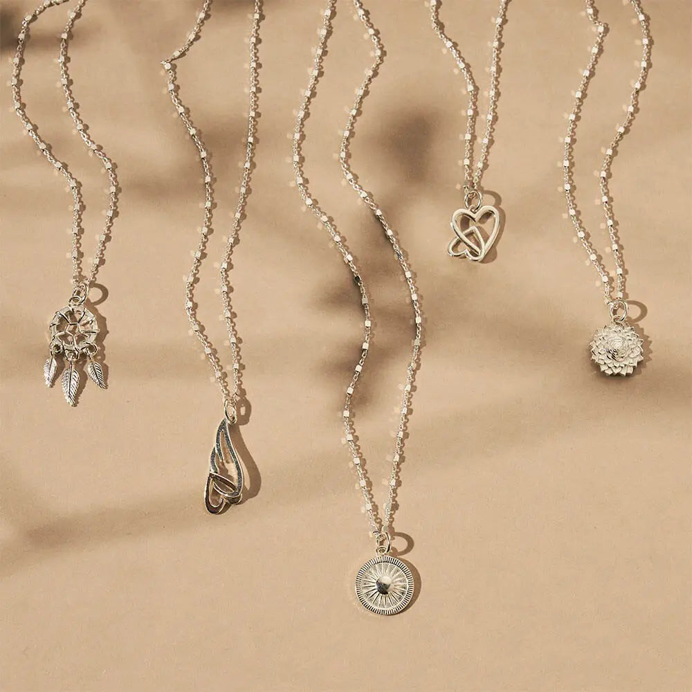 ChloBo Sterling Silver Delicate Cube Chain Interlocking Heart And Angel Wing Necklace