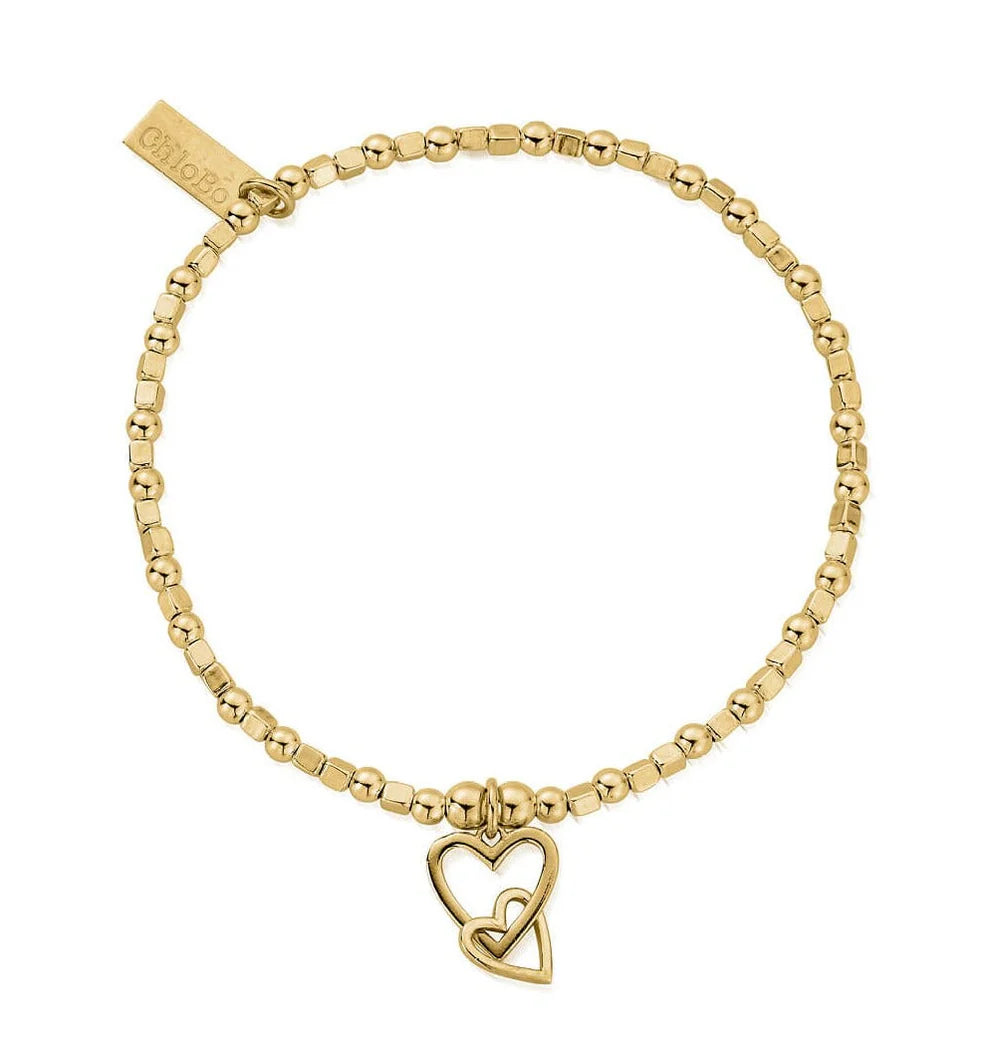 ChloBo Gold Mini Cube Interlocking Love Heart Bracelet