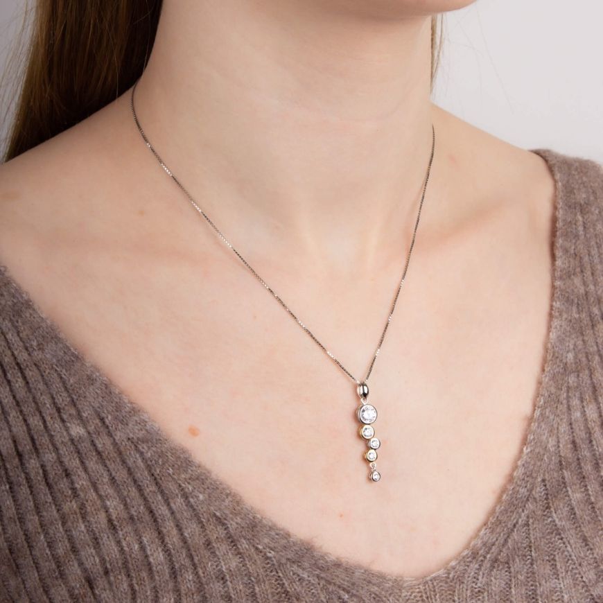 Fiorelli Silver Bubble Drop CZ Pendant (P3457C)
