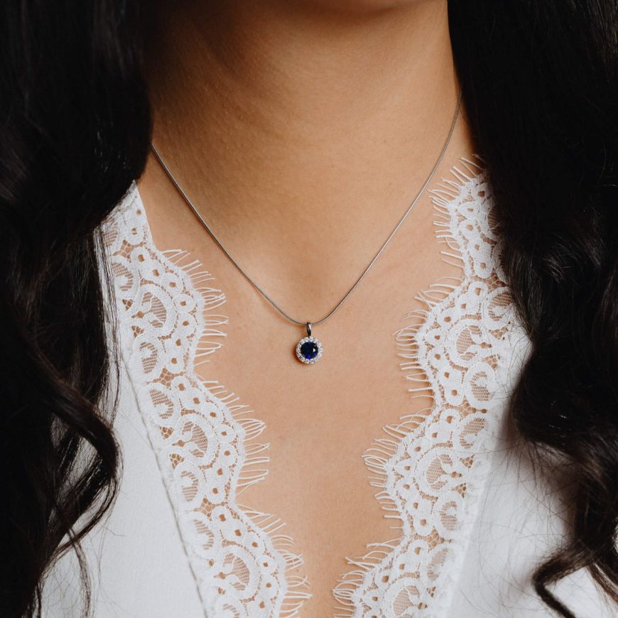 Diamonfire Round Pave Pendant With Sapphire Blue Zirconia (P4626)