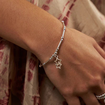 ChloBo Dainty Moon Cut Sparkle Interlocking Star Bracelet
